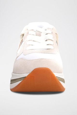 Baskets en cuir - Blanc, beige et doré