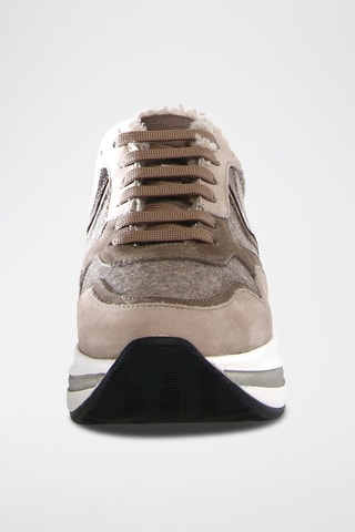 Baskets fourrées en cuir et laine - Beige et gris