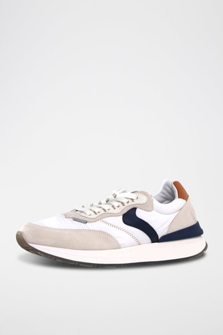 Baskets en cuir - Blanc, bleu et marron