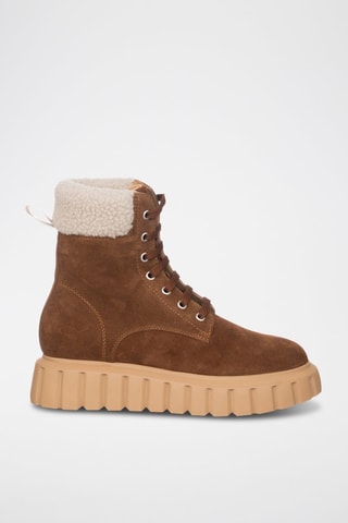 Bottines fourrées en nubuck - Blanc et marron