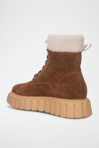 Bottines fourrées en nubuck - Blanc et marron