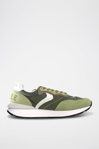 Baskets en cuir - Blanc, noir et vert