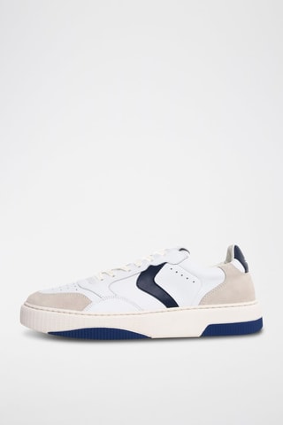 Baskets en cuir - Blanc, beige et bleu