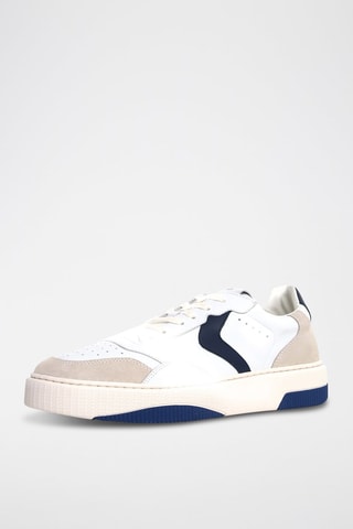 Baskets en cuir - Blanc, beige et bleu