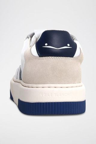 Baskets en cuir - Blanc, beige et bleu