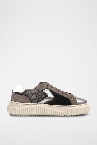 Baskets fourrées en cuir - Noir et gris