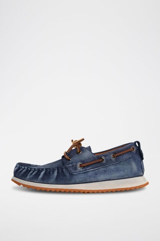 Chaussures bateau en nubuck - Bleu et marron