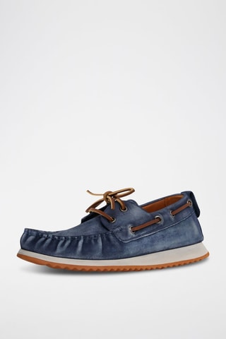 Chaussures bateau en nubuck - Bleu et marron