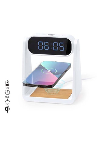Horloge multifonction avec fonction lampe et chargeur sans fil - 10 W - Blanc