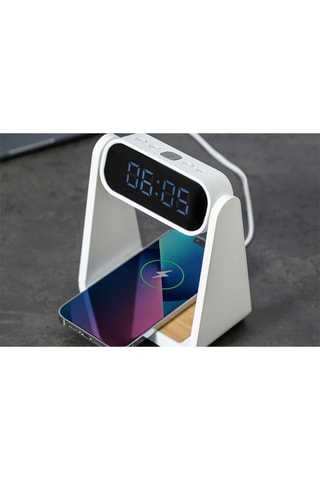Horloge multifonction avec fonction lampe et chargeur sans fil - 10 W - Blanc