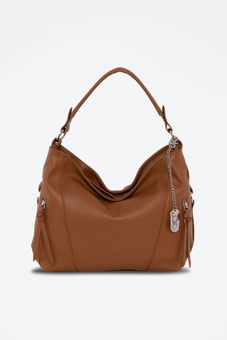 Mala de ombro em couro Noalia - Azul-marinho e castanho - Castanho