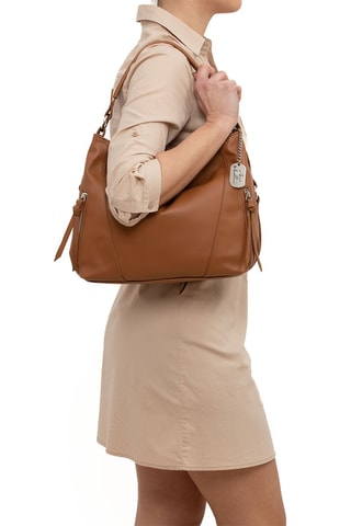 Mala de ombro em couro Noalia - Azul-marinho e castanho - Castanho