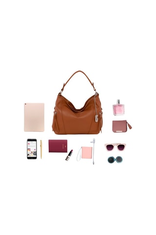 Mala de ombro em couro Noalia - Azul-marinho e castanho - Castanho