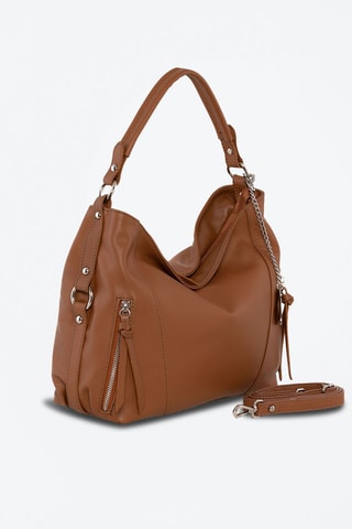 Mala de ombro em couro Noalia - Azul-marinho e castanho - Castanho