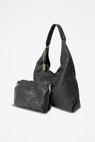 Bolso shopper y bandolera de piel Nicolina - Negro