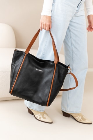 Bolso shopper de piel Giusermina - Negro