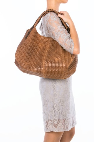 Mala de ombro em couro Pitigliano Conhaque - Castanho