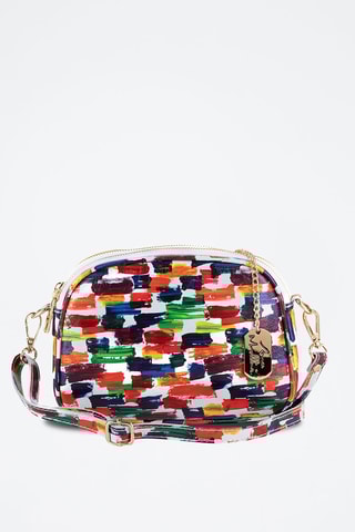 Mala a tiracolo em couro Anna Signature 019 - Branco e laranja - Branco, verde, amarelo, laranja e violeta