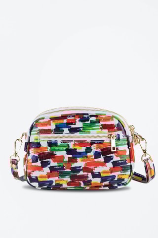Mala a tiracolo em couro Anna Signature 019 - Branco e laranja - Branco, verde, amarelo, laranja e violeta