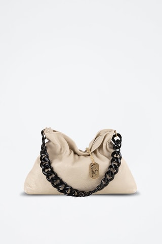 Mala de ombro em couro Bege - Preto, bege e dourado