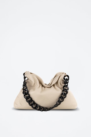 Mala de ombro em couro Bege - Preto, bege e dourado
