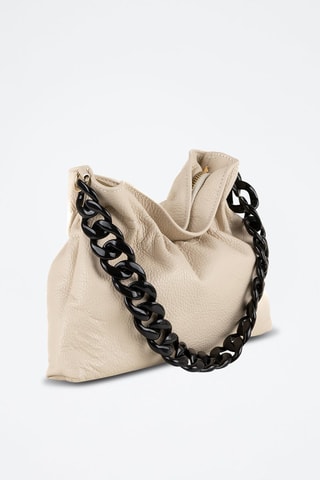 Mala de ombro em couro Bege - Preto, bege e dourado