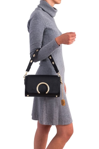 Mala de ombro em couro Giada - Preto e dourado  - Preto e dourado