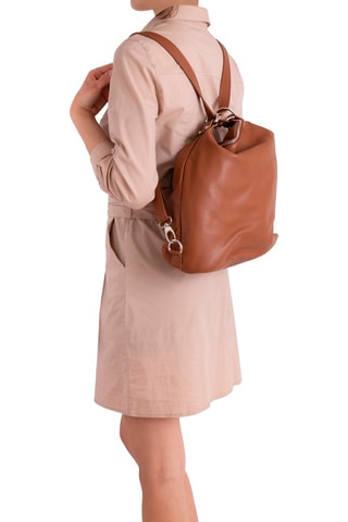 Mala de ombro em couro Ylenia Camel - Castanho