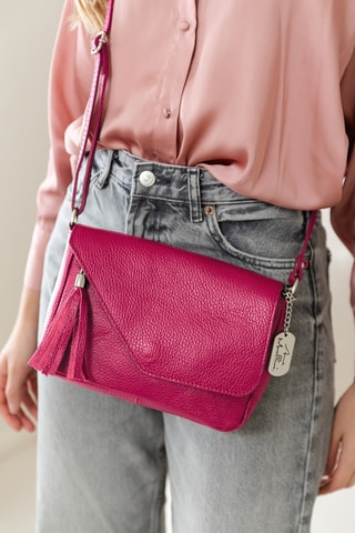 Bandolera de piel - Fucsia