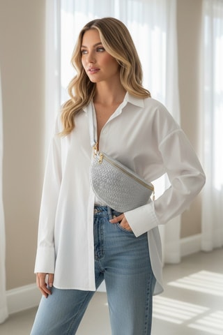 Bandolera de piel - Plateado