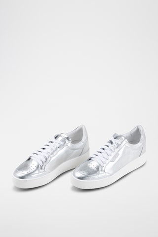 Zapatillas de piel con plataforma - Plateado