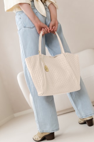 Bolso shopper y bolso de mano de piel - Beige