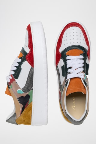 Zapatillas de piel - Blanco, rojo y naranja