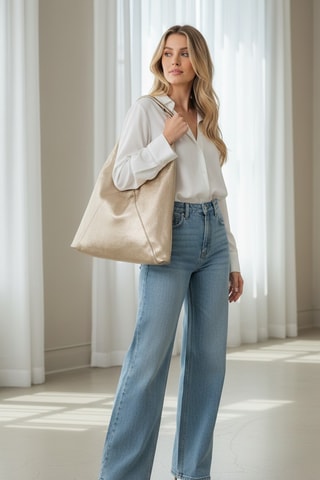 Bolso shopper y bandolera de piel - Dorado