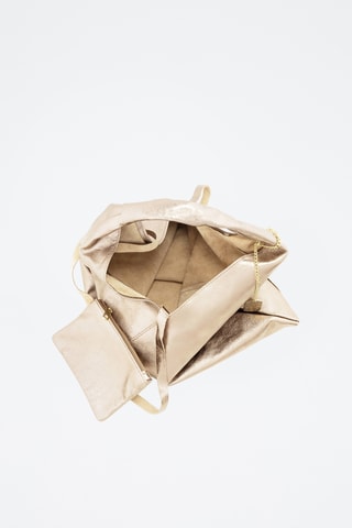 Bolso shopper y bandolera de piel - Dorado