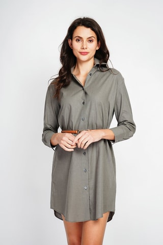 Vestido camisero de lino - Caqui