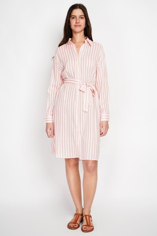 Vestido camisero de lino y seda - Blanco y rosa