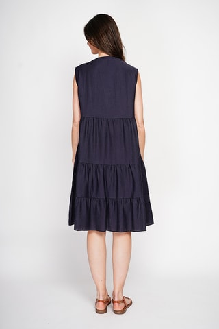 Vestido midi de lino - Azul marino