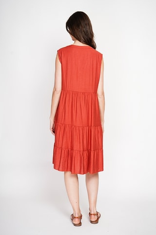 Vestido midi de lino - Rojo