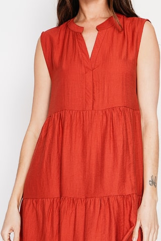 Vestido midi de lino - Rojo