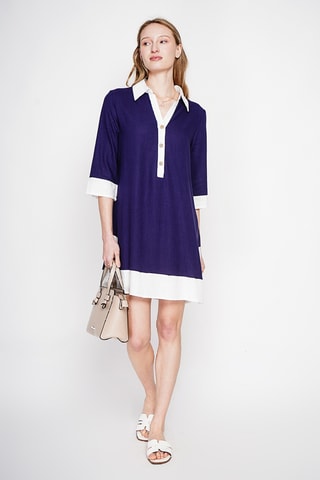 Vestido recto de lino - Azul marino