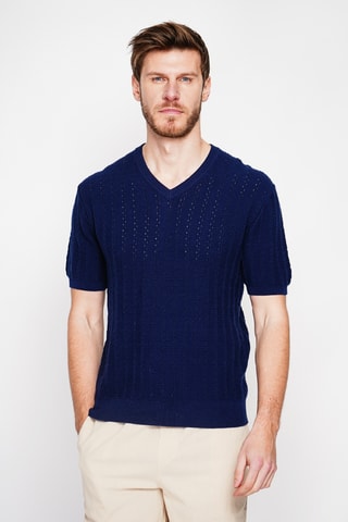 T-shirt en coton biologique et lin - Bleu marine