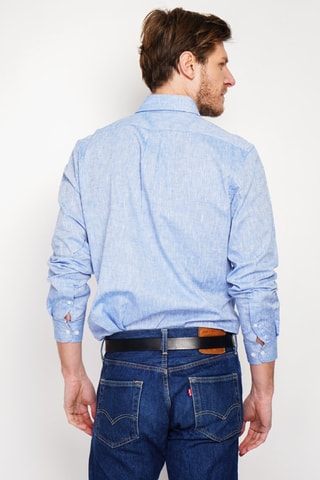 Camisa regular fit de lino - Azul