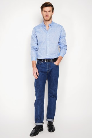 Camisa regular fit de lino - Azul