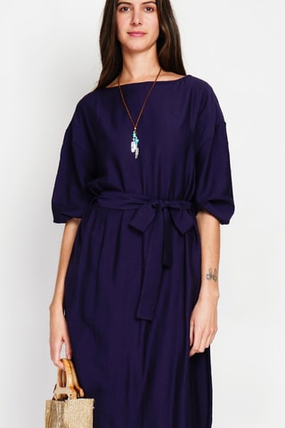 Vestido midi en lino - Azul