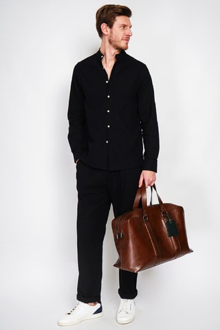 Pantalón recto de lino - Negro