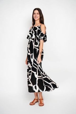 Vestido largo de lino - Negro y blanco