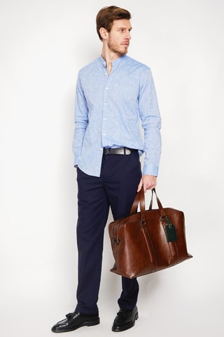 Camisa slim fit de lino - Azul