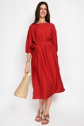 Vestido midi en lino - Rojo