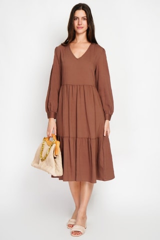 Vestido midi en lino - Marrón